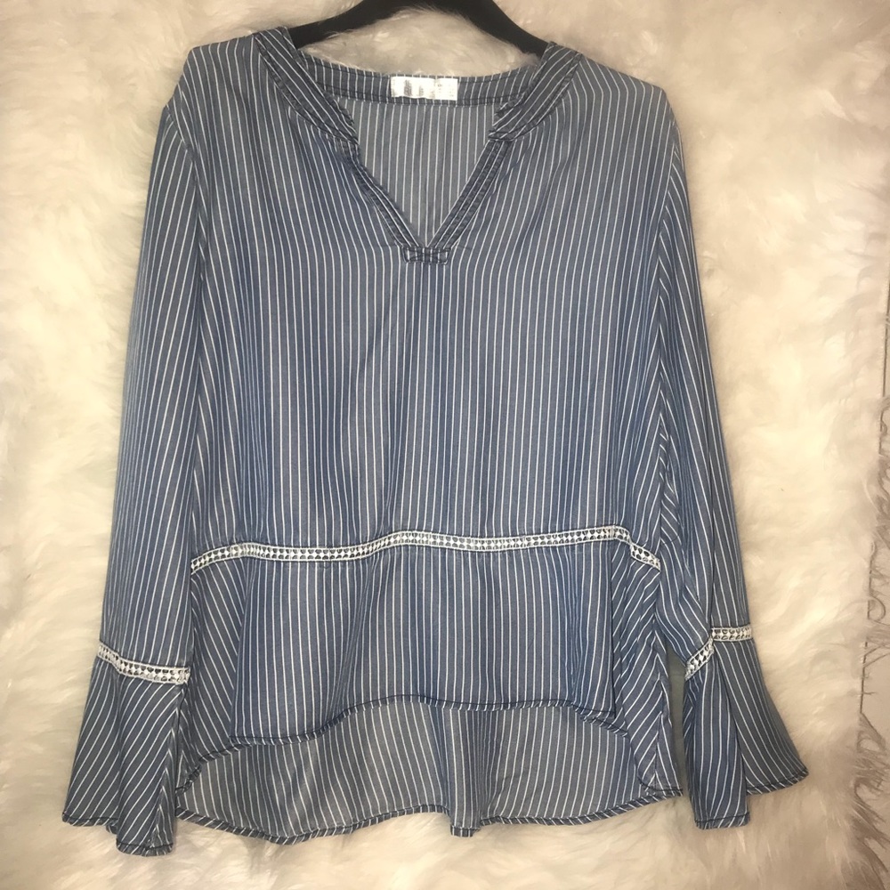 Bell Sleeve Peplum V neck Top